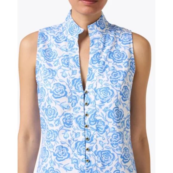 Sail To Sable Linen Blend Midi Dress Rose Floral Blue Resort Cottage XXS NWT - Picture 2 of 16